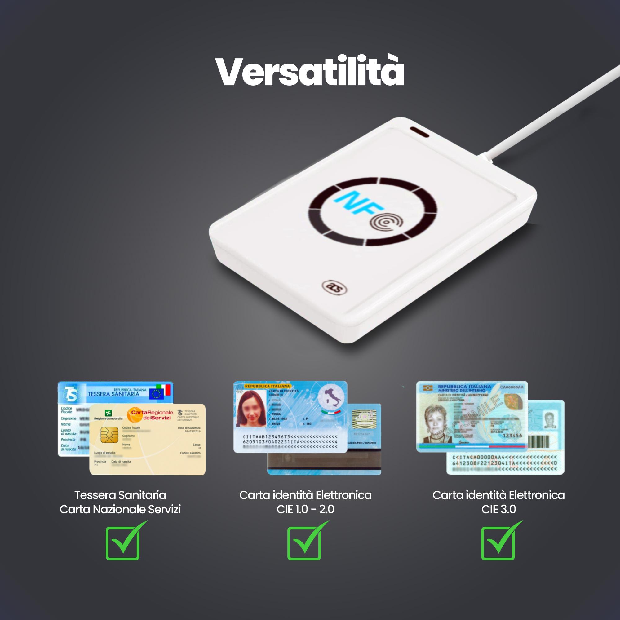 Lettore Contactless Card Reader RFID e NFC per Carta d'Identità Elettronica  e Tessera Sanitaria - Lettori di Memorie - Hard Disk e Memorie - Computer