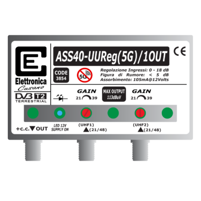 <p>Amplificatore TV per antenna 2 ingressi UHF da <strong>40dB con filtro 5G</strong> e 1 out con uscita IMD3 da 113dB&micro,V</p>