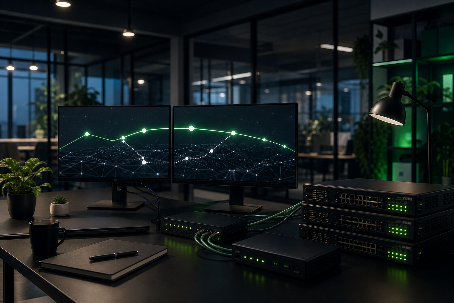 Backup Internet aziendale a Roma: continuità per le PMI Infrastruttura di rete aziendale con connessione Internet principale e backup in un ufficio di Roma