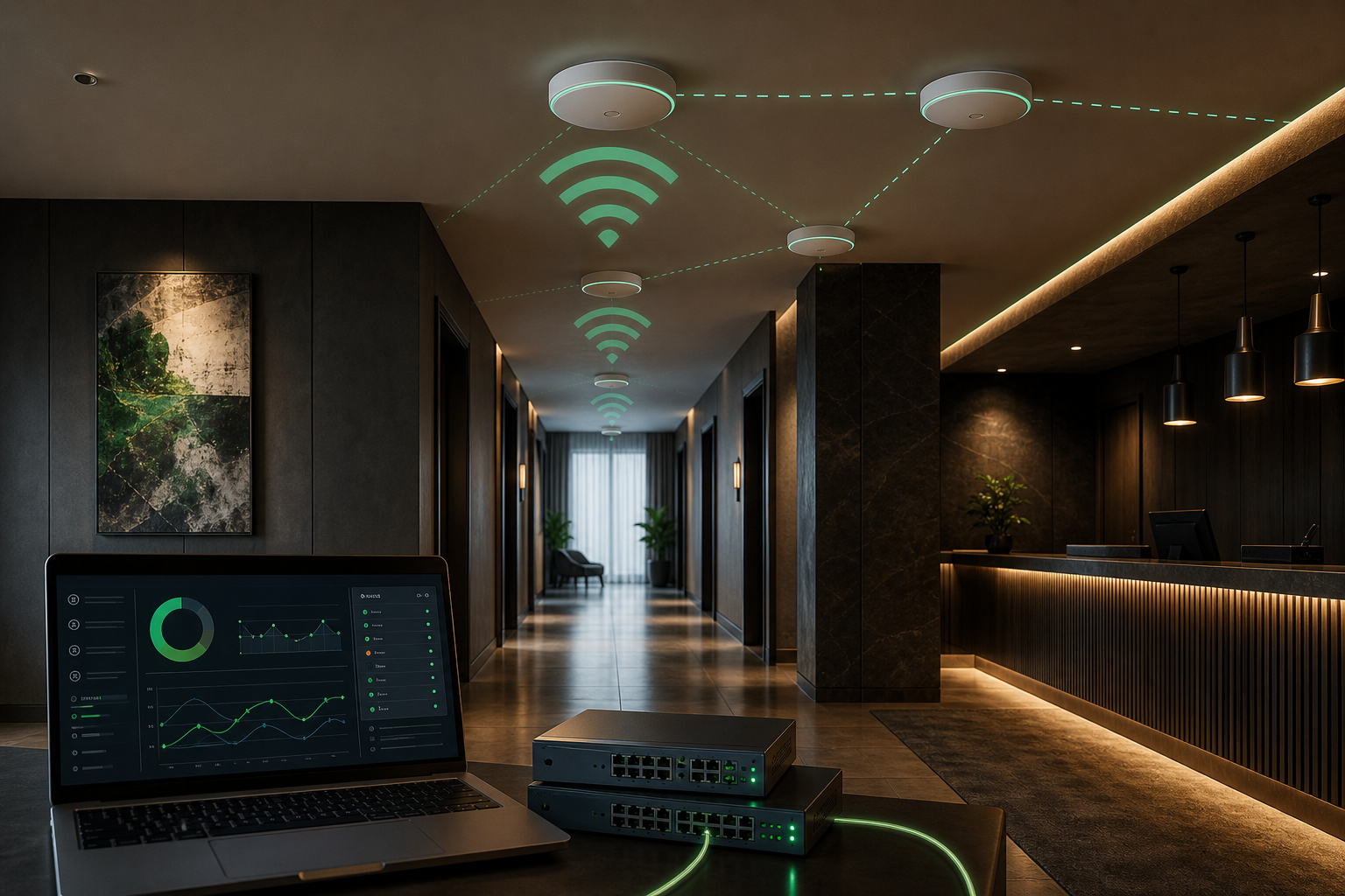Rete WiFi professionale con Access Point in un hotel